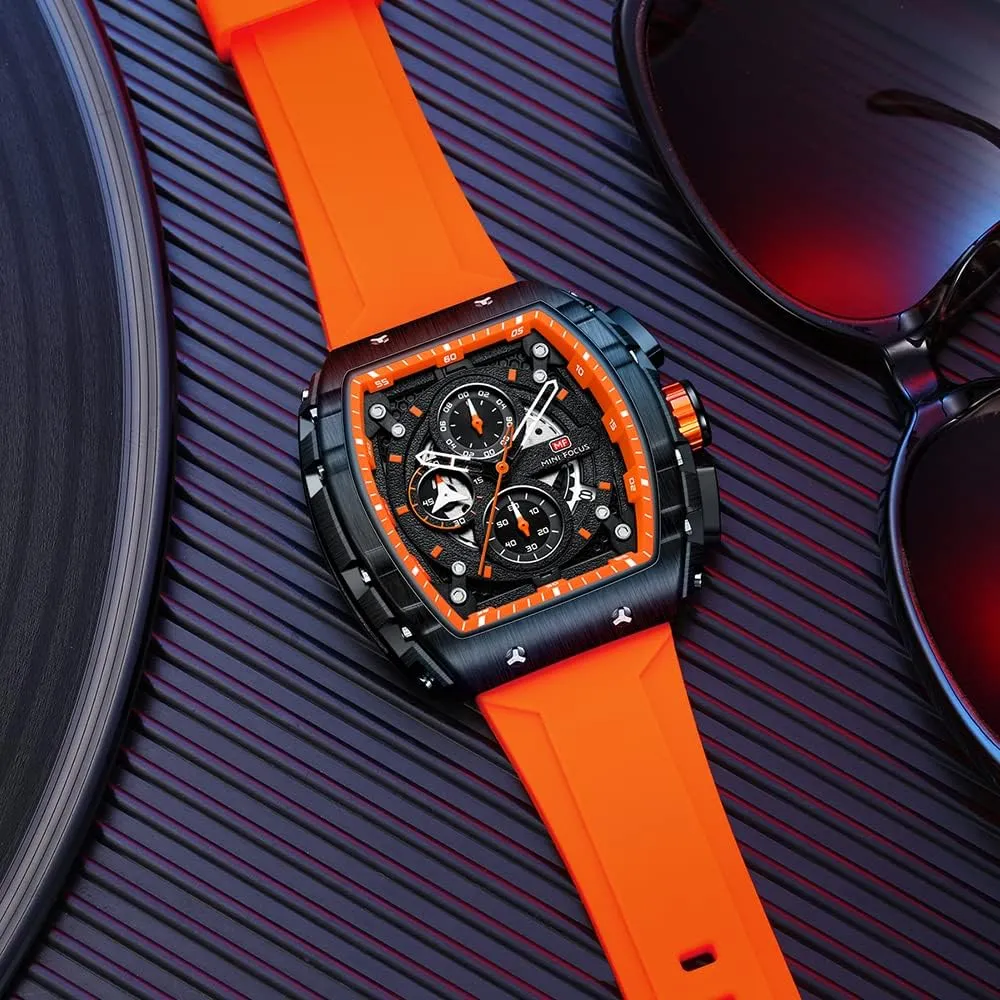 Mens Watches Fashion Sport Luxury Tonneau Watches for Men Chronograph Waterproof Dress Business Work Watch Large Square Face Wristwatch Analog Luminous Calendar Men’s Wrist Watch