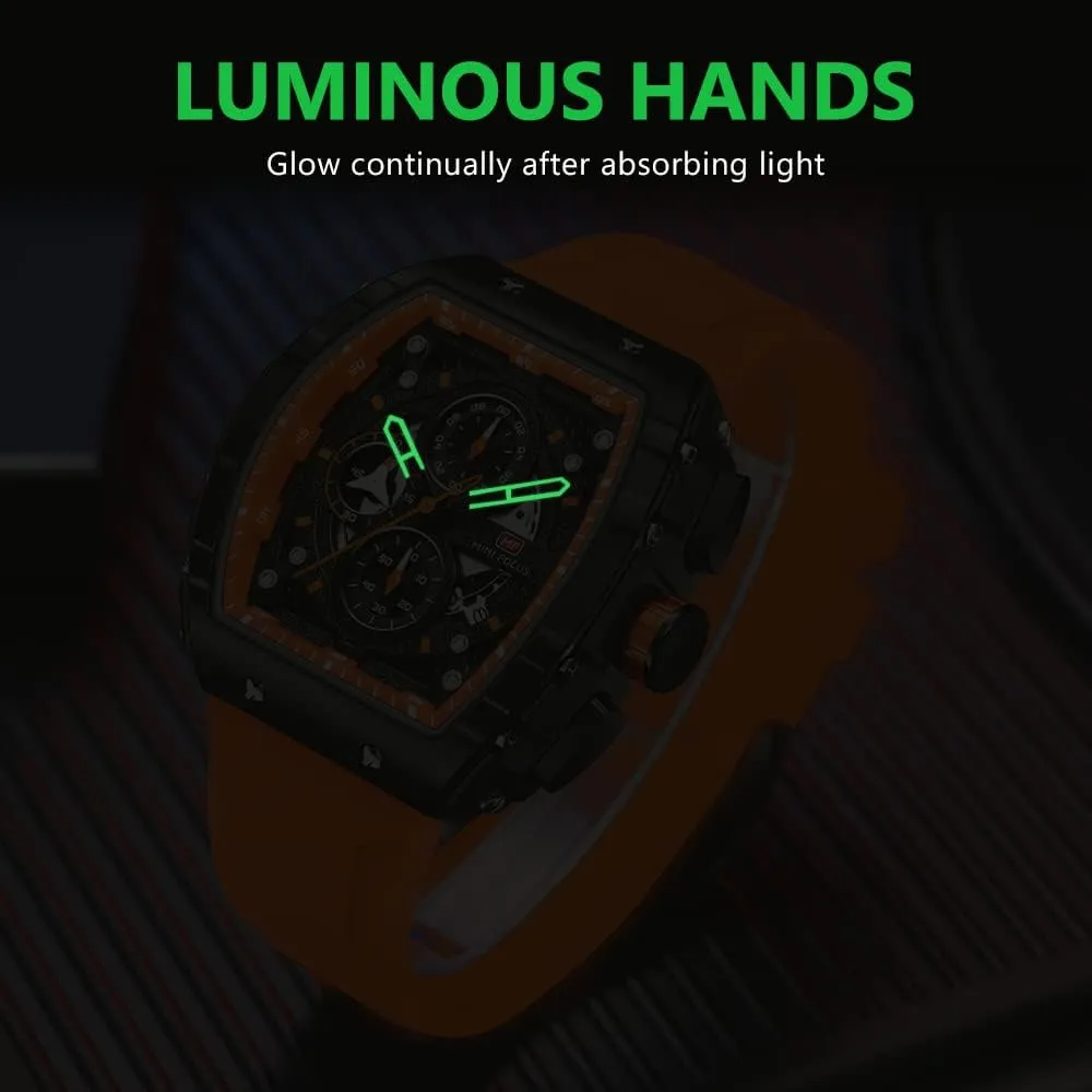 Mens Watches Fashion Sport Luxury Tonneau Watches for Men Chronograph Waterproof Dress Business Work Watch Large Square Face Wristwatch Analog Luminous Calendar Men’s Wrist Watch