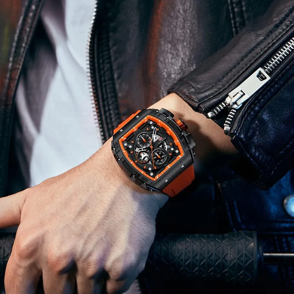 Mens Watches Fashion Sport Luxury Tonneau Watches for Men Chronograph Waterproof Dress Business Work Watch Large Square Face Wristwatch Analog Luminous Calendar Men’s Wrist Watch