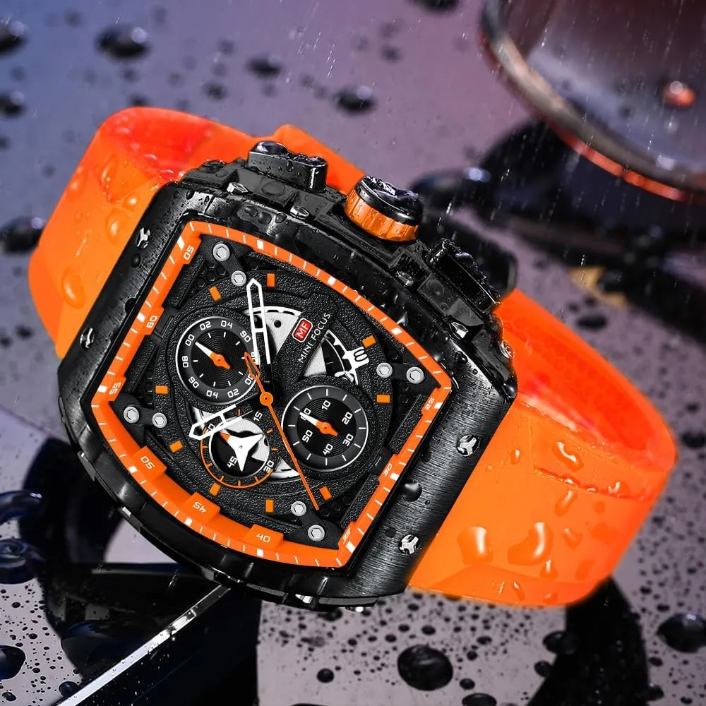 Mens Watches Fashion Sport Luxury Tonneau Watches for Men Chronograph Waterproof Dress Business Work Watch Large Square Face Wristwatch Analog Luminous Calendar Men’s Wrist Watch