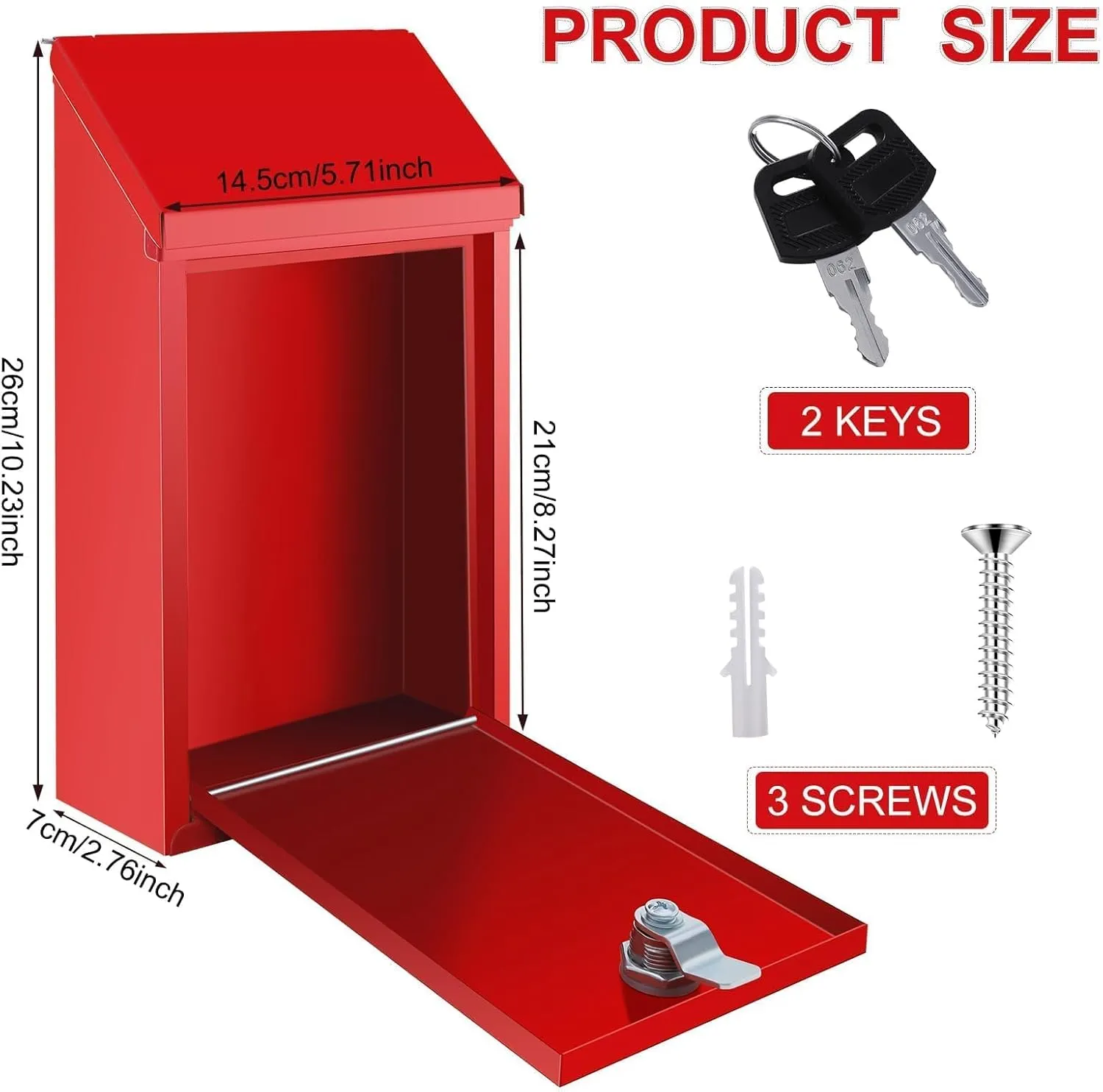 Metal Donation Box Locking Suggestion Box with Slot and Lock with Key Wall Mounted Mailbox Waterproof Charity Collection Box Secure Drop Box for Cash Home Office Outdoor
