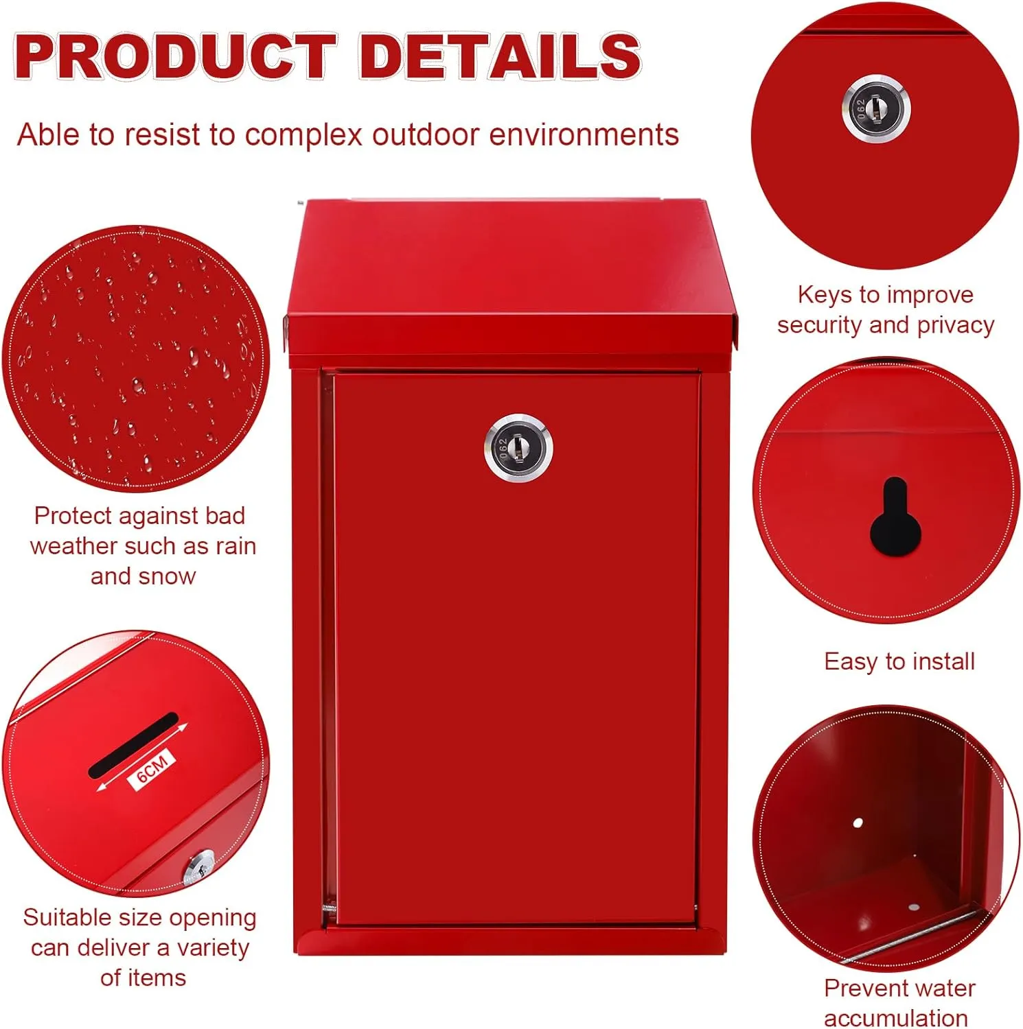 Metal Donation Box Locking Suggestion Box with Slot and Lock with Key Wall Mounted Mailbox Waterproof Charity Collection Box Secure Drop Box for Cash Home Office Outdoor