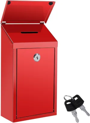 Metal Donation Box Locking Suggestion Box with Slot and Lock with Key Wall Mounted Mailbox Waterproof Charity Collection Box Secure Drop Box for Cash Home Office Outdoor