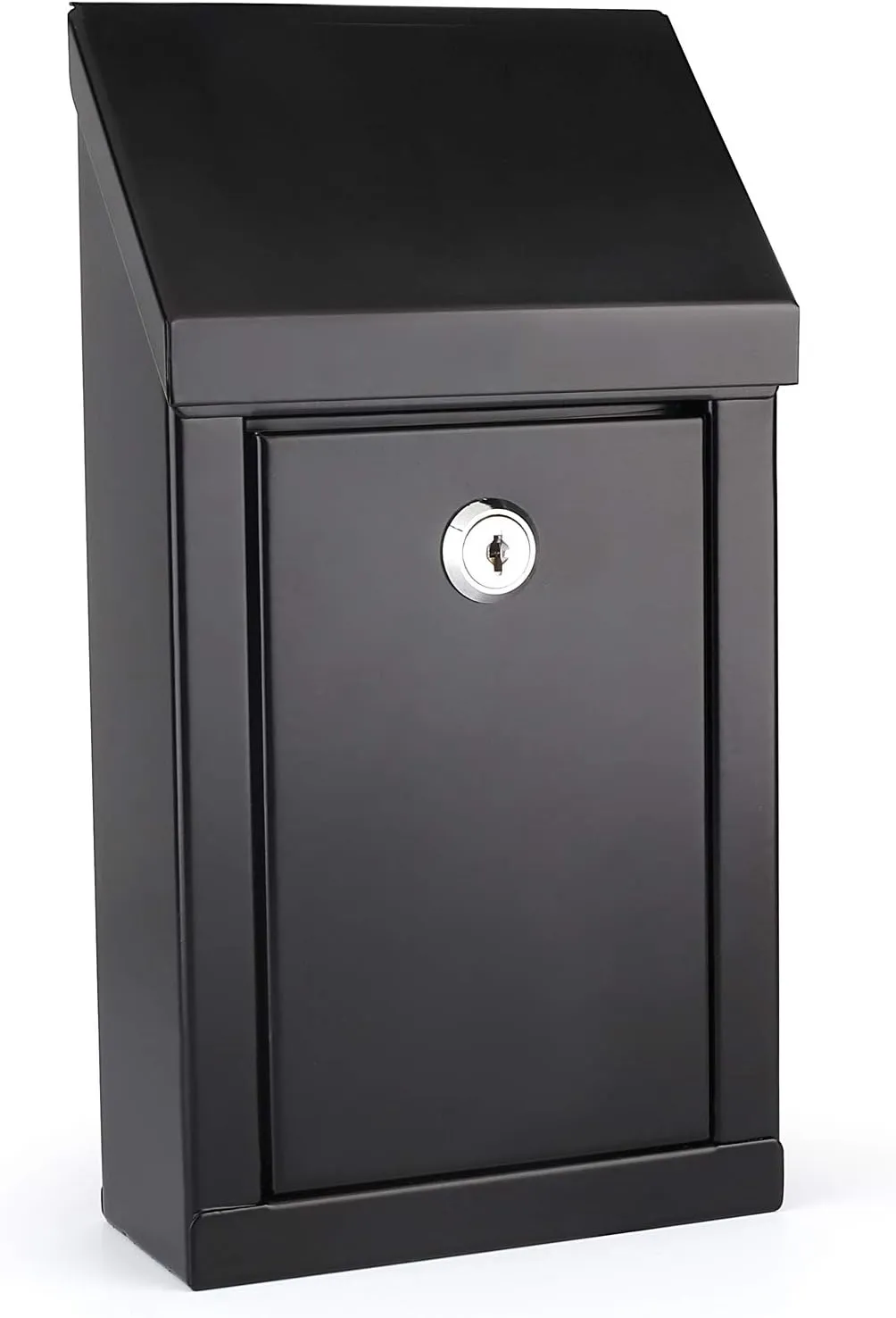 Metal Donation Box-Suggestion Box with Slot and Lock-Cash Lock Box for Money-Waterproof Drop Box-Comment and Ballot Voting Box-Comes with pre-drilled Holes for Easy Wall mounting 10x6x2.5(Black)