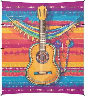 Mexican Style Cinco De Mayo Necklaces Guitar Foldable Beach Tent UPF50  Waterproof Portable Sunshade with Sandbags, Sand Shovel, Poles for Backyard, Grassland, Park