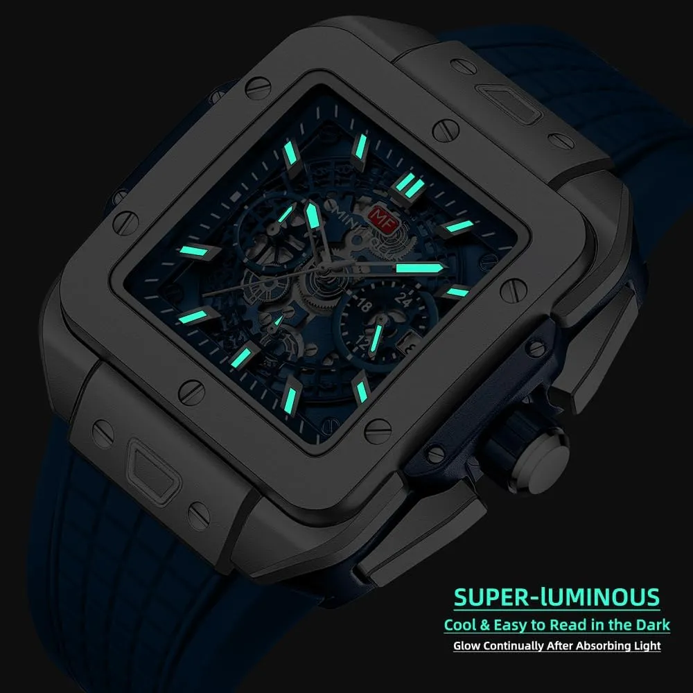 MF MINI FOCUS Men Watches Fashion Square Wrist Watches (Chronograph/Waterproof/Luminous/Calendar) Silicon Band Watch for Men