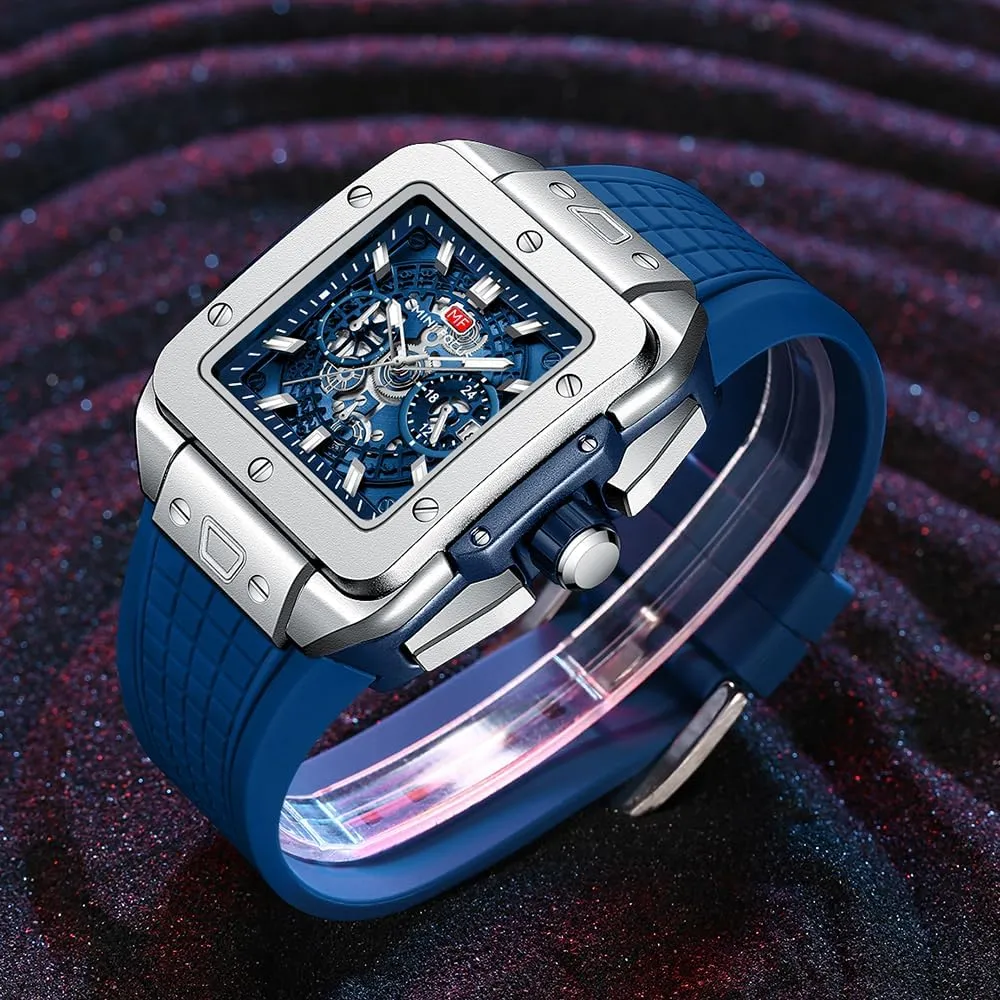MF MINI FOCUS Men Watches Fashion Square Wrist Watches (Chronograph/Waterproof/Luminous/Calendar) Silicon Band Watch for Men
