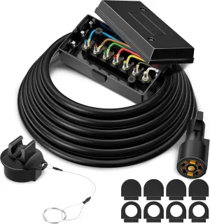 MICTUNING Heavy Duty 7 Way Plug Inline Trailer Cord with 7 Gang Junction Box 12 Feet, Weatherproof