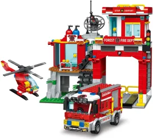 MindBox City Fire Rescue Building Set with Fire Station, Truck & Helicopter,737pcs Toy for Boys 6 