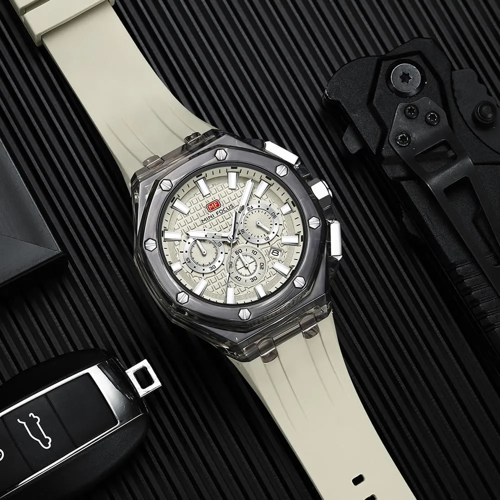 Mini Focus Men Watches,Multifunction Transparent Analog Display Silicone Strap Calendar Quartz Waterproof Trend Wrist Watches for Men