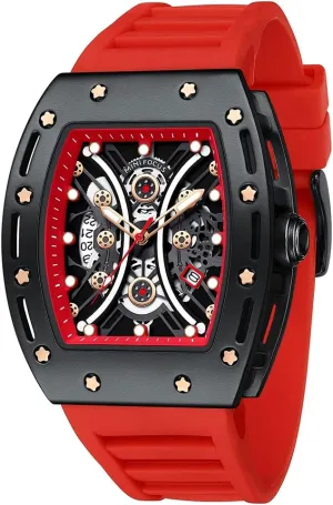 Mini Focus Unique Men Watch Tonneau Casual Wrist Watch (Hollow/Waterproof/Super Luminous/Calendar) Soft Silicon Band Fashion Cool Watch for Men