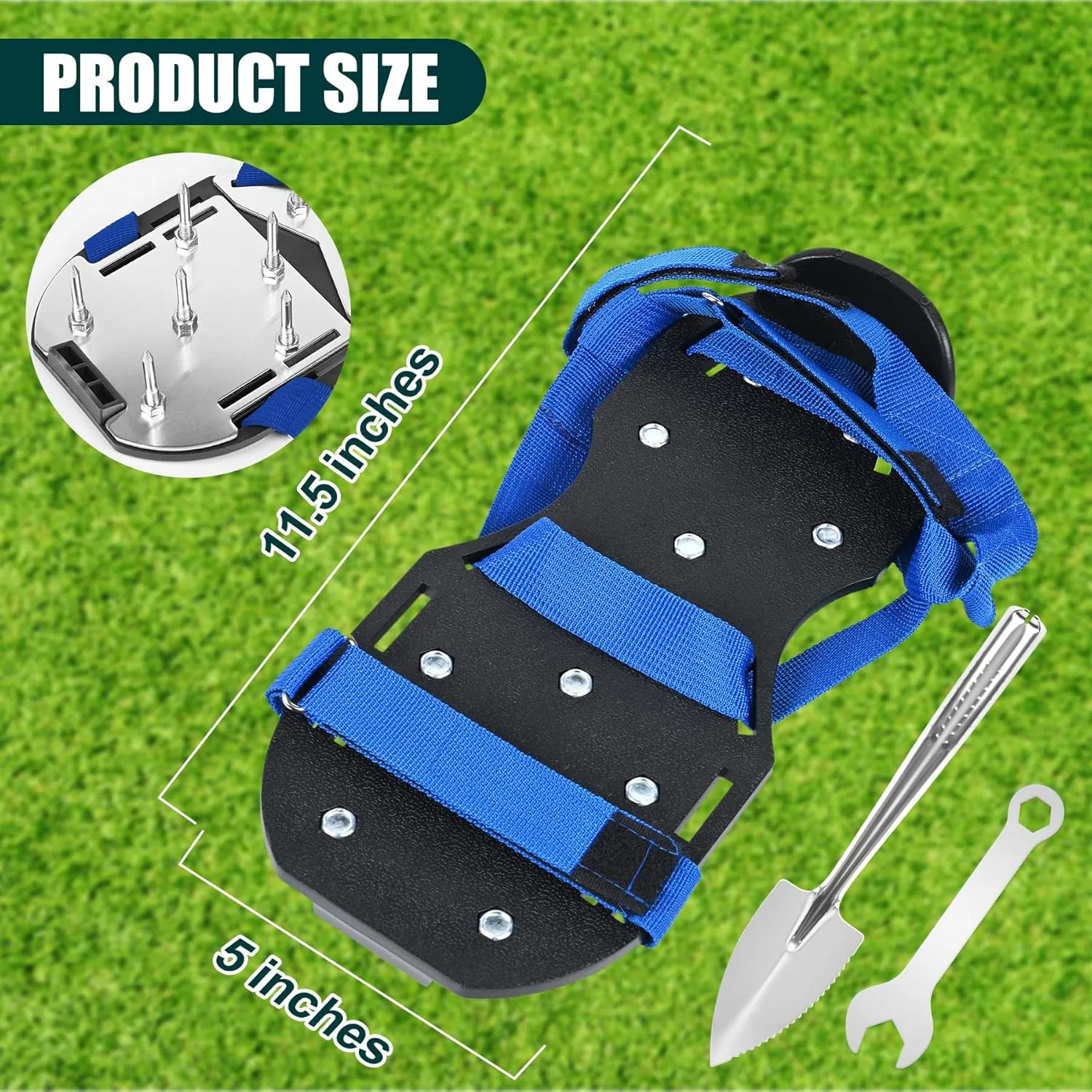 Miuwauer Lawn Aerator Shoes (Upgrade Version (Aluminum Alloy Sole), Black-Blue)