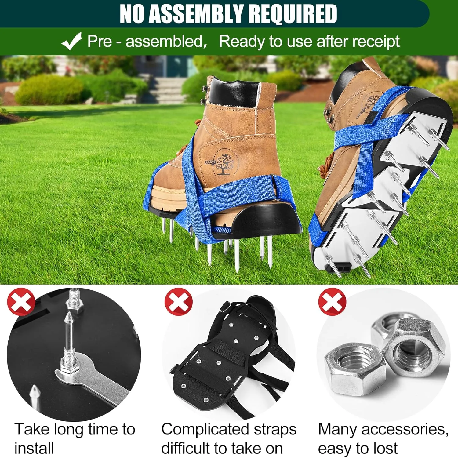 Miuwauer Lawn Aerator Shoes (Upgrade Version (Aluminum Alloy Sole), Black-Blue)