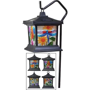 Moonrays Stained Glass Hanging Lantern 9 In. H. Solar Stake Light