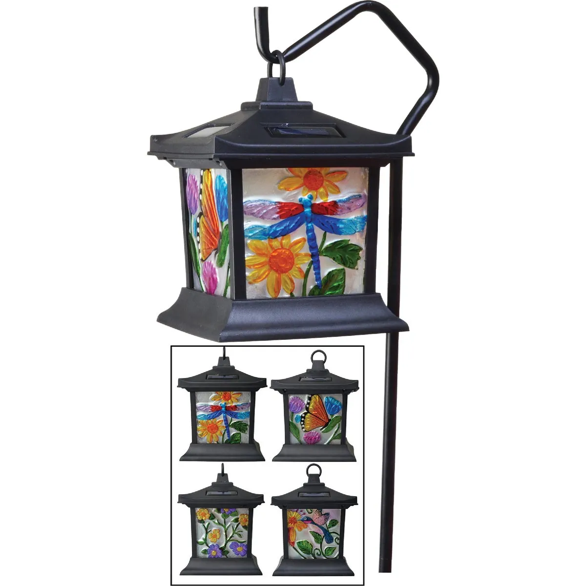 Moonrays Stained Glass Hanging Lantern 9 In. H. Solar Stake Light