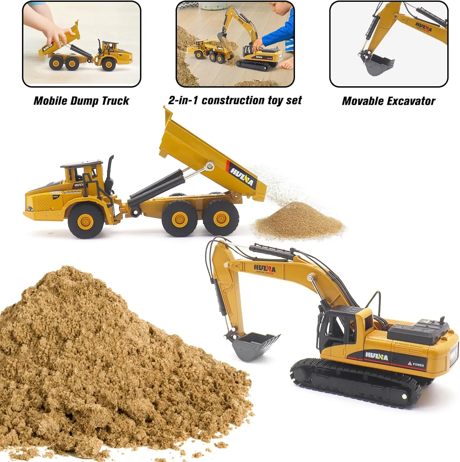 Mostop Construction Vehicle Toys Excavator & Dump Truck Toy Set 2 Excavator Toys for Kids, 1/50 Scale Excavator Digger, Dump Truck Engineering Construction Trucks Outdoor Sandbox Car Toy