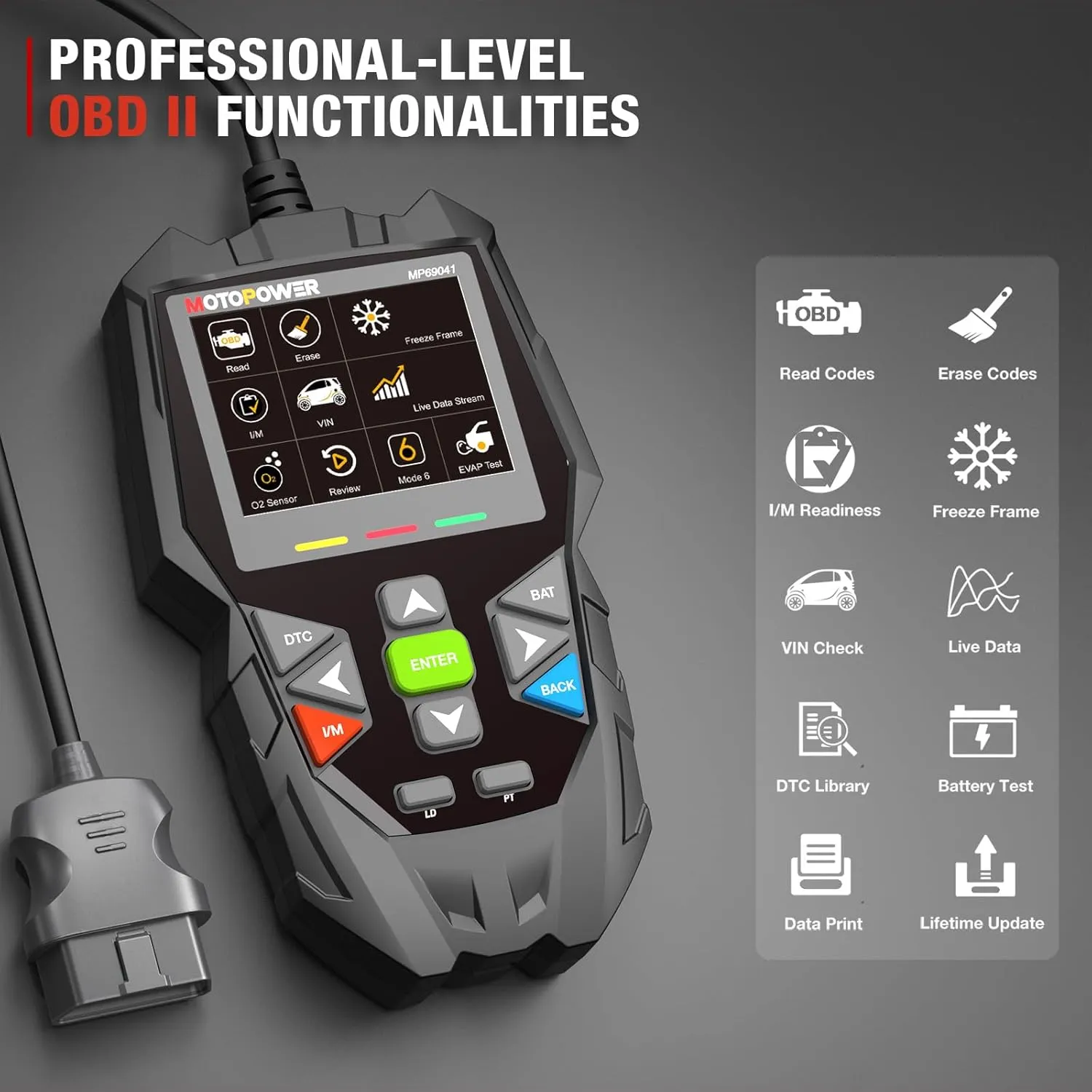 MOTOPOWER MP69041 OBD2 Code Reader Scanner Tool Oil Maintenance Reset, EPB Reset, Performance Test, Live Data, Pro-Level Design & Lifetime Updates (Professional Diagnostic Tool, Large)