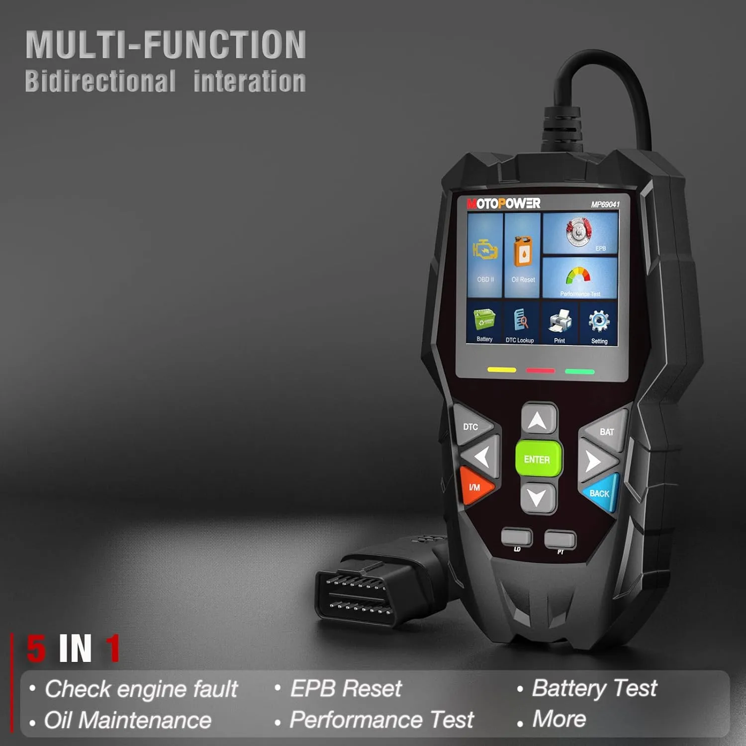 MOTOPOWER MP69041 OBD2 Code Reader Scanner Tool Oil Maintenance Reset, EPB Reset, Performance Test, Live Data, Pro-Level Design & Lifetime Updates (Professional Diagnostic Tool, Large)