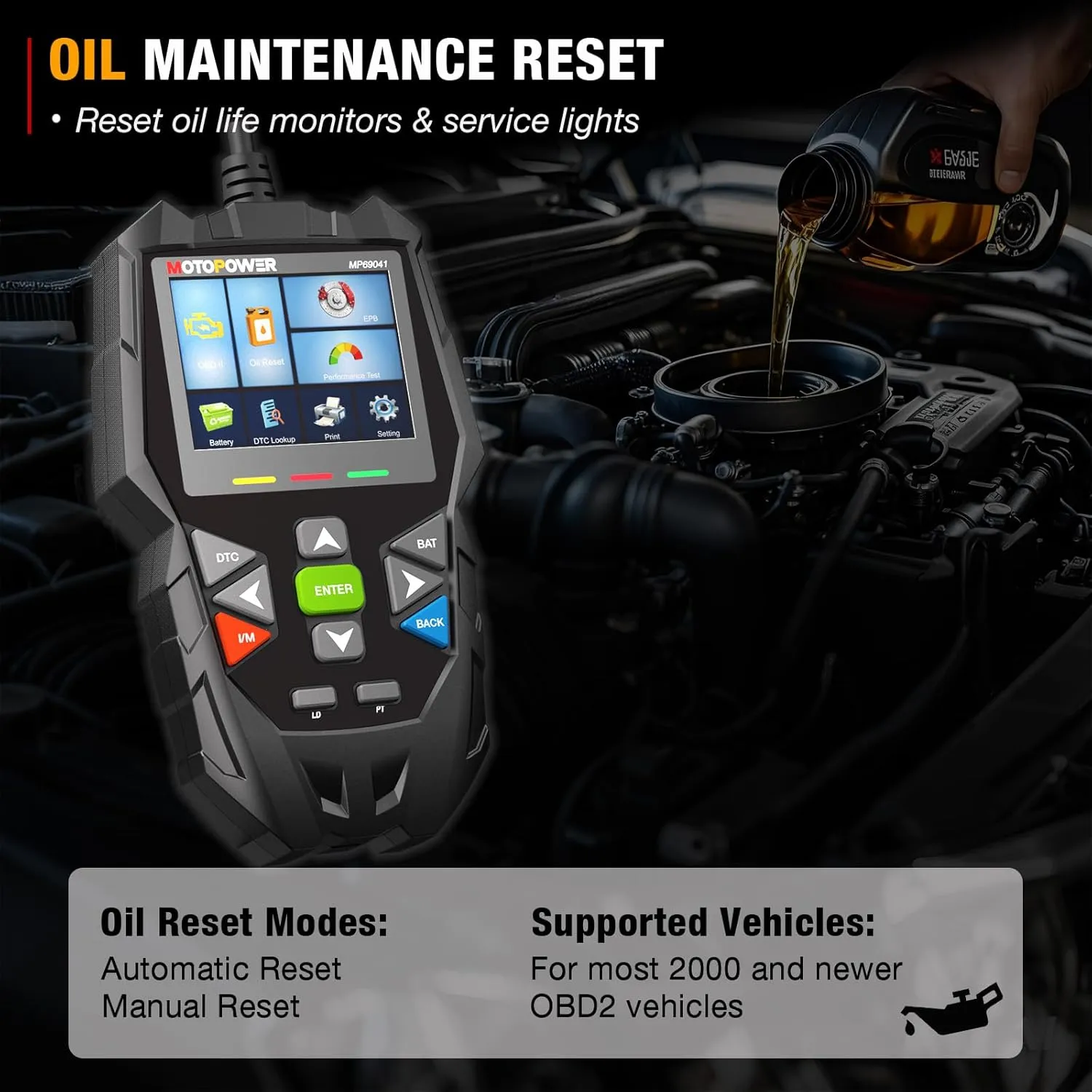 MOTOPOWER MP69041 OBD2 Code Reader Scanner Tool Oil Maintenance Reset, EPB Reset, Performance Test, Live Data, Pro-Level Design & Lifetime Updates (Professional Diagnostic Tool, Large)