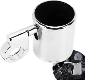 Motorcycle Cup Holder, Chrome Handlebar Mount Cup Drink Water Bottle Holder Adjustable Motorcycle Handlebar Drink Bottle Holder for Harley ATV 22‑32mm Handle