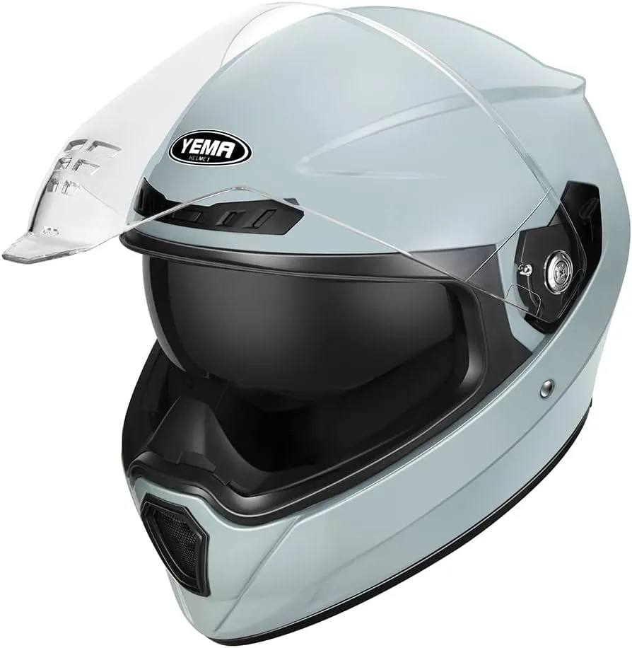 Motorcycle Full Face Helmet - YEMA Helmet YM-838 Motorbike DOT Approved Racing Helmet with Sun Visor for Adult, Men and Women - Grey,XXL