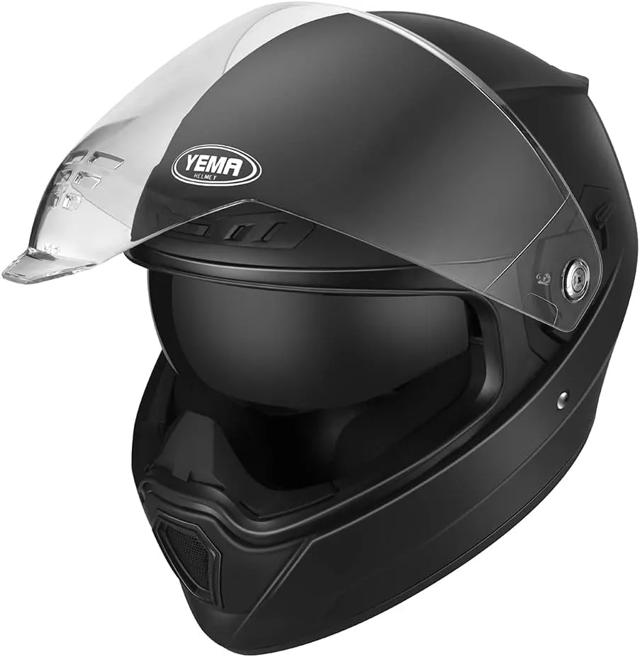Motorcycle Full Face Helmet - YEMA Helmet YM-838 Motorbike DOT Approved Racing Helmet with Sun Visor for Adult, Men and Women - Matte Black,S