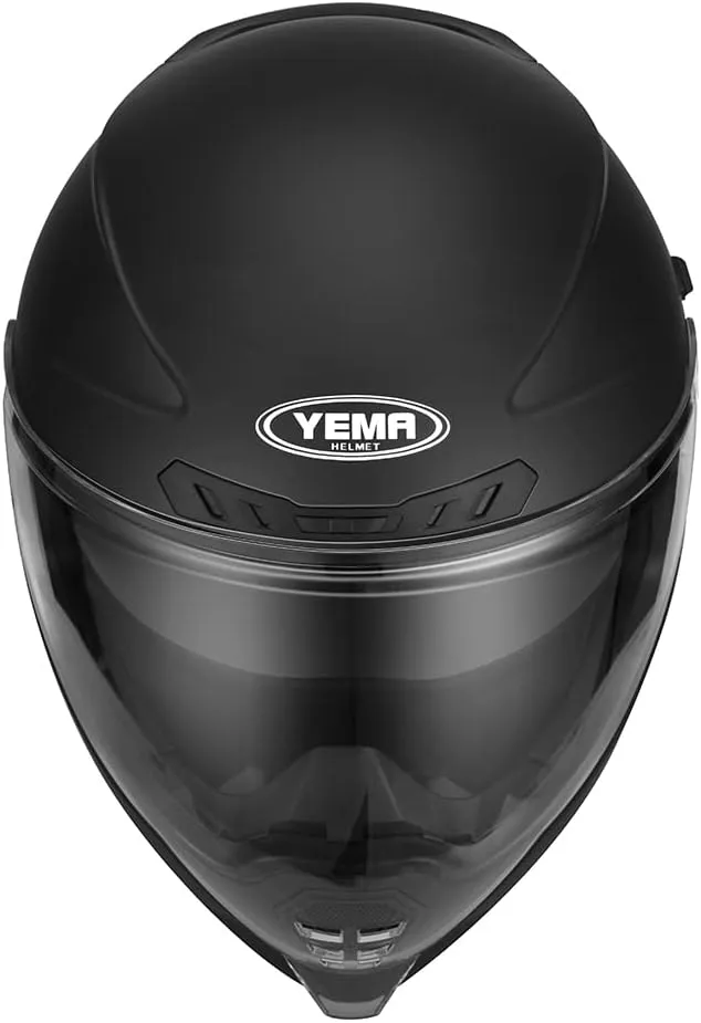 Motorcycle Full Face Helmet - YEMA Helmet YM-838 Motorbike DOT Approved Racing Helmet with Sun Visor for Adult, Men and Women - Matte Black,S