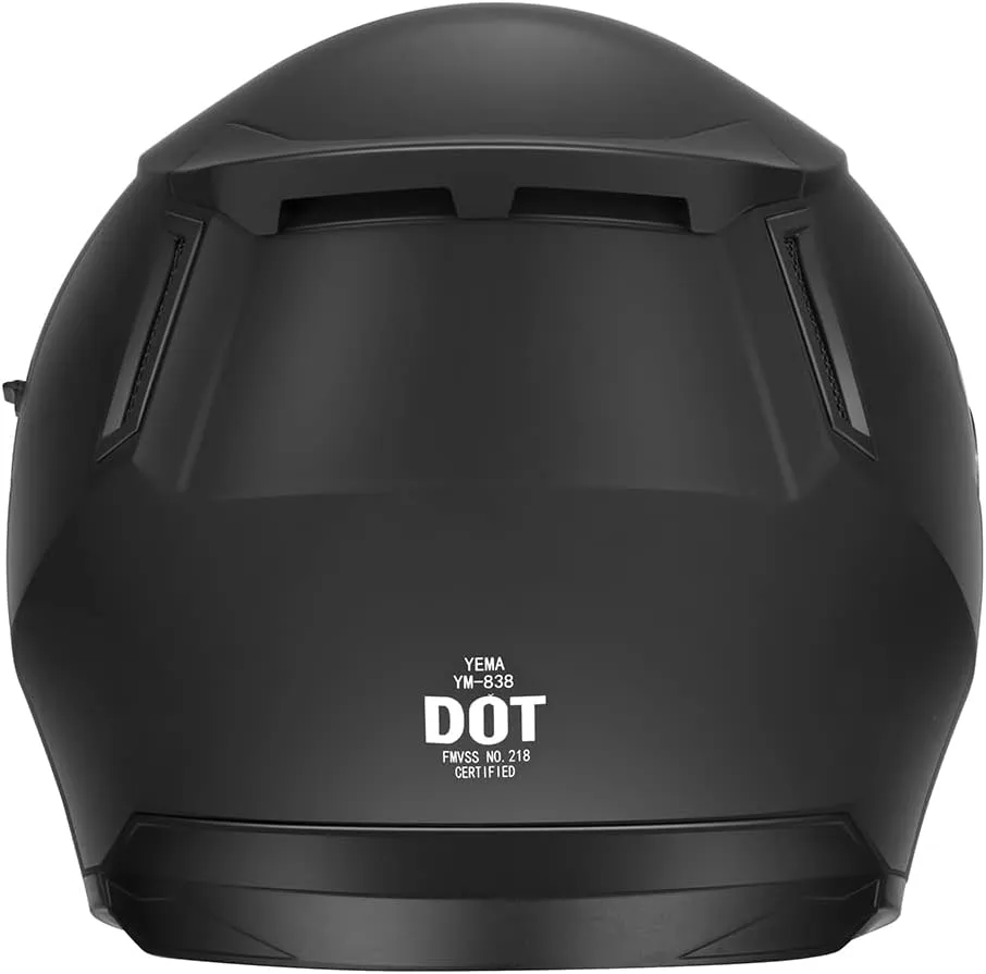 Motorcycle Full Face Helmet - YEMA Helmet YM-838 Motorbike DOT Approved Racing Helmet with Sun Visor for Adult, Men and Women - Matte Black,S