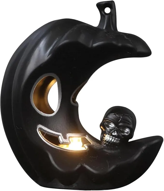 MPS My Party Suppliers Set of 2 Halloween Lamps, Halloween laltern, LED for Halloween Decoration, Halloween Hanging Decoration (Black-Orange Half Moon Light)