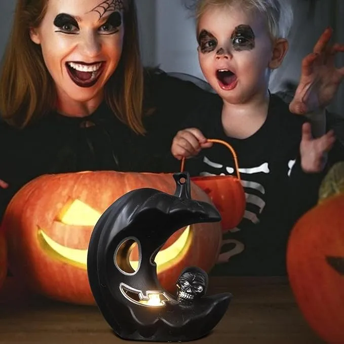 MPS My Party Suppliers Set of 2 Halloween Lamps, Halloween laltern, LED for Halloween Decoration, Halloween Hanging Decoration (Black-Orange Half Moon Light)