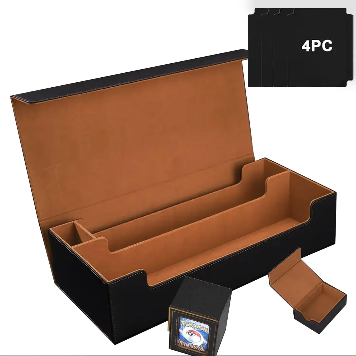 MTG Card Storage Box TCG Deck Case Holds Fits 5 Windows Decks Card Box Or 1800  Sleeved Cards for MTG, YuGiOh, Uno, TCG, Trading Cards with Mat Case and Strong Magnet Closure (Black and Golden)