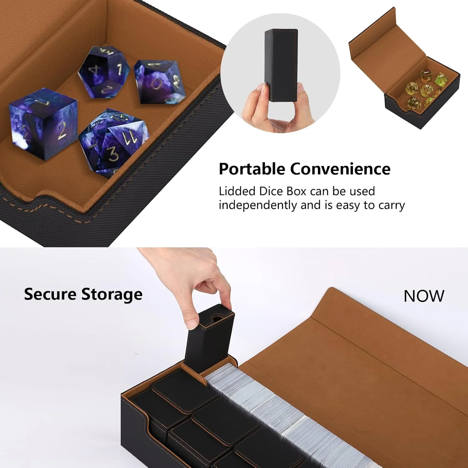 MTG Card Storage Box TCG Deck Case Holds Fits 5 Windows Decks Card Box Or 1800  Sleeved Cards for MTG, YuGiOh, Uno, TCG, Trading Cards with Mat Case and Strong Magnet Closure (Black and Golden)