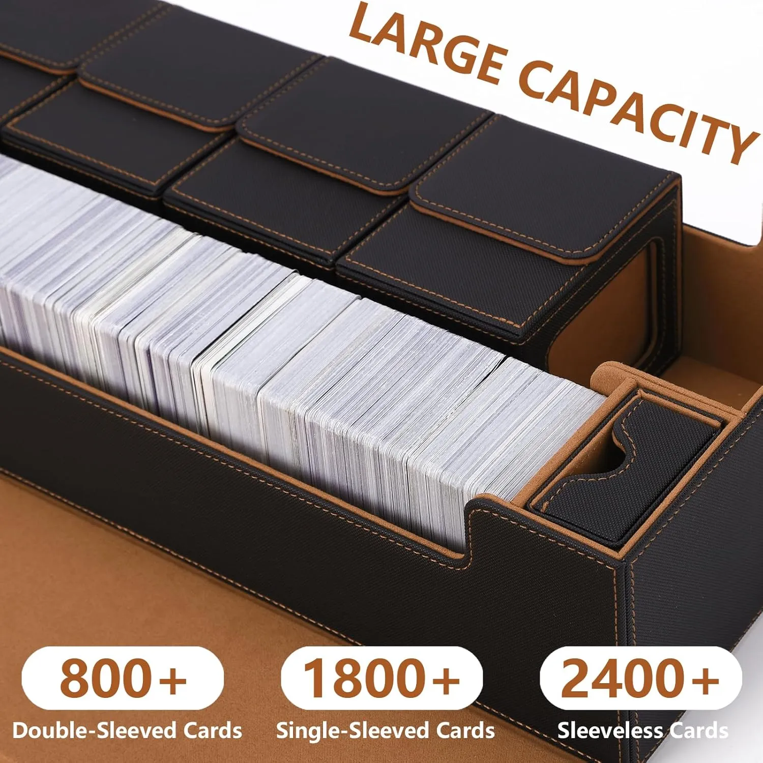 MTG Card Storage Box TCG Deck Case Holds Fits 5 Windows Decks Card Box Or 1800  Sleeved Cards for MTG, YuGiOh, Uno, TCG, Trading Cards with Mat Case and Strong Magnet Closure (Black and Golden)