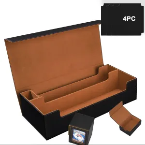 MTG Card Storage Box TCG Deck Case Holds Fits 5 Windows Decks Card Box Or 1800  Sleeved Cards for MTG, YuGiOh, Uno, TCG, Trading Cards with Mat Case and Strong Magnet Closure (Black and Golden)