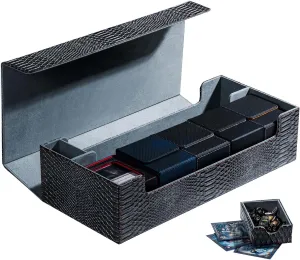 MTG Card Storage Box TCG Deck Case Holds Fits 5 Windows Decks Card Box Or 1800  Sleeved Cards for MTG, YuGiOh, Uno, TCG, Trading Cards with Mat Case and Strong Magnet Closure (Black)
