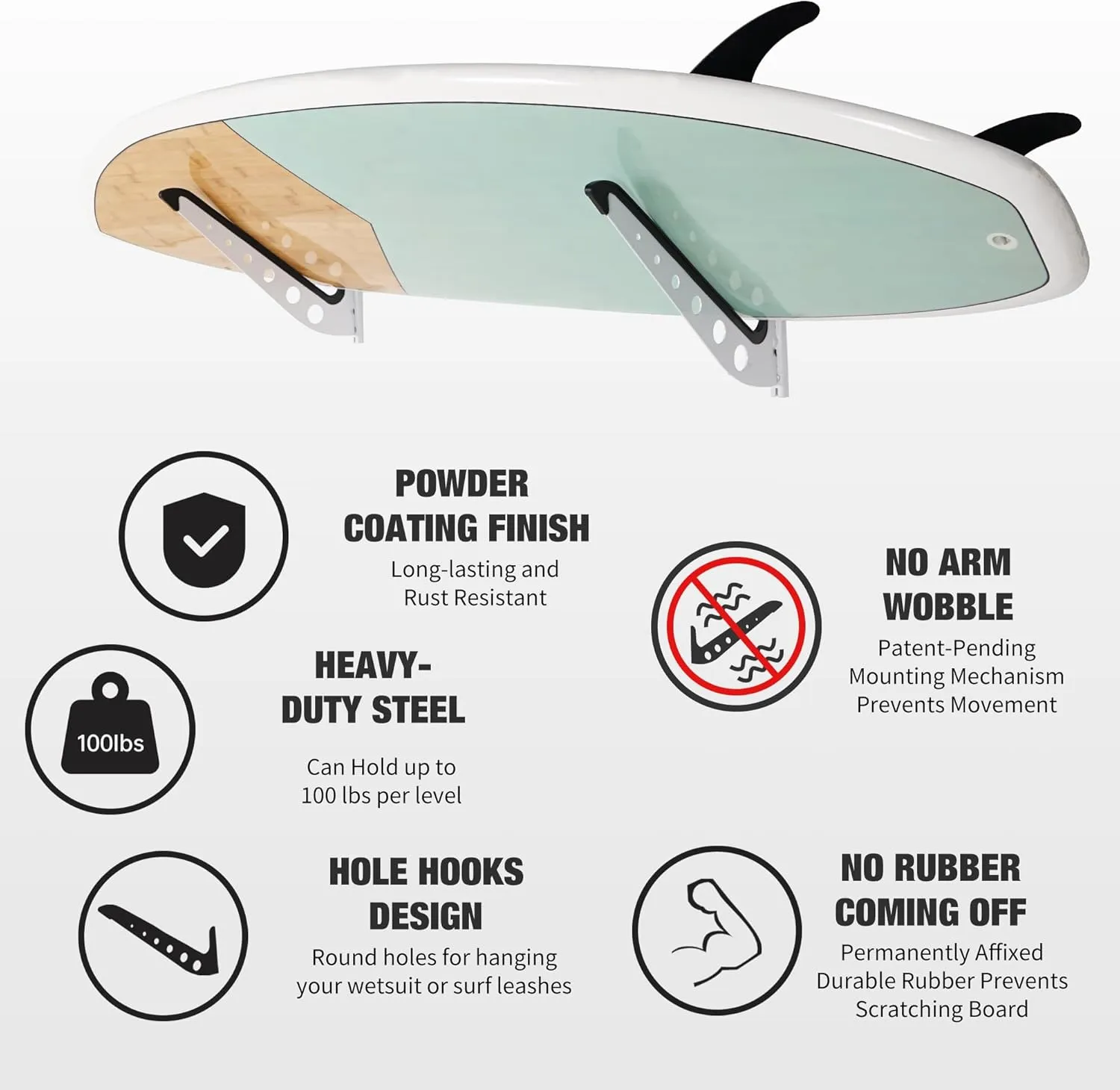 Multi Board Surf Rack Wall Mount for Surfboard, Wakeboard, Snowboard Storage, Adjustable Wall Hangers Boards Display