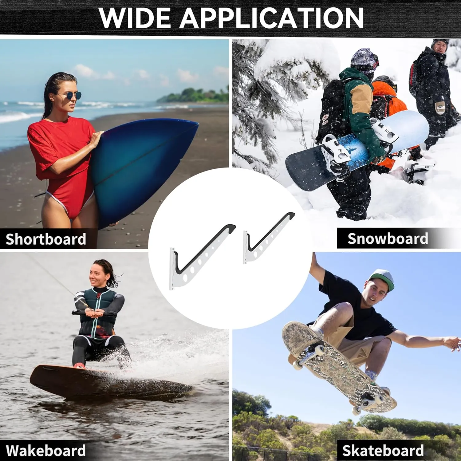 Multi Board Surf Rack Wall Mount for Surfboard, Wakeboard, Snowboard Storage, Adjustable Wall Hangers Boards Display