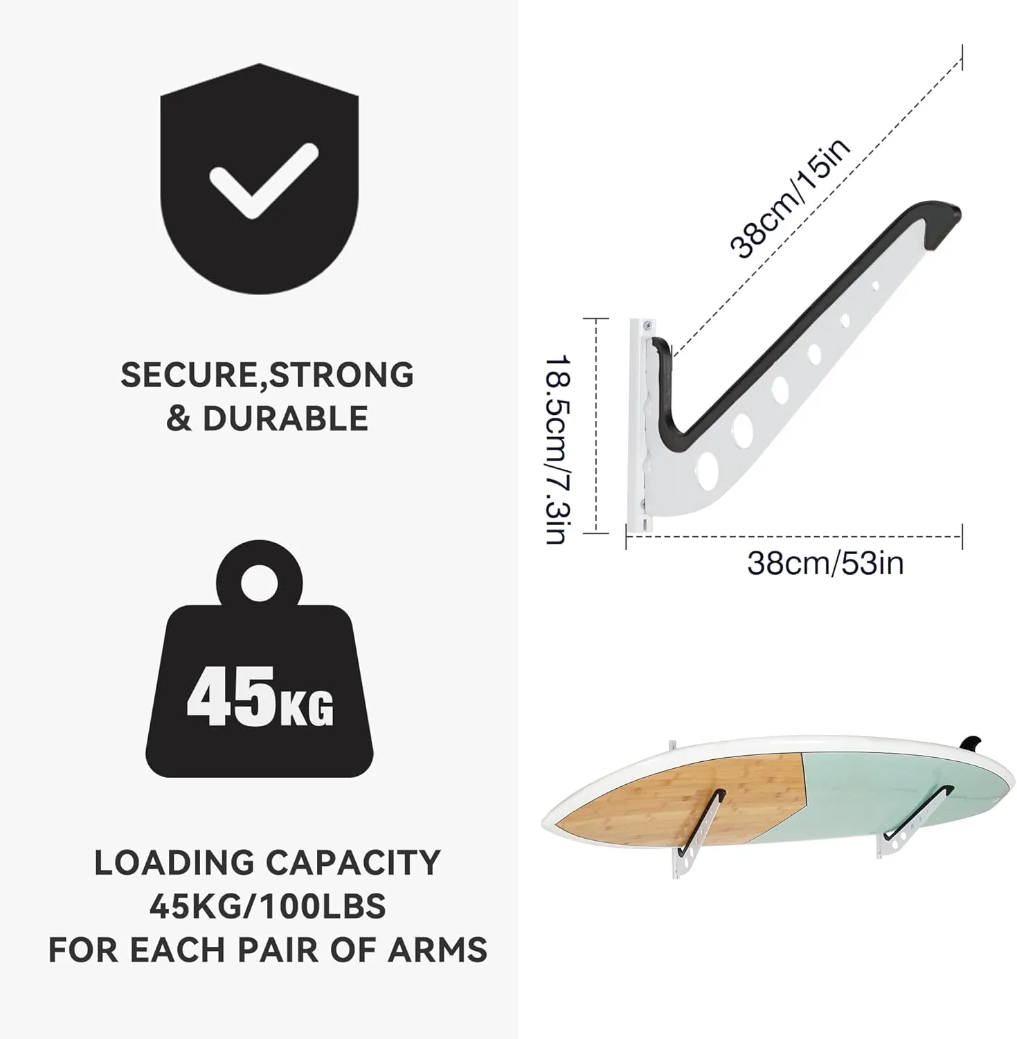 Multi Board Surf Rack Wall Mount for Surfboard, Wakeboard, Snowboard Storage, Adjustable Wall Hangers Boards Display