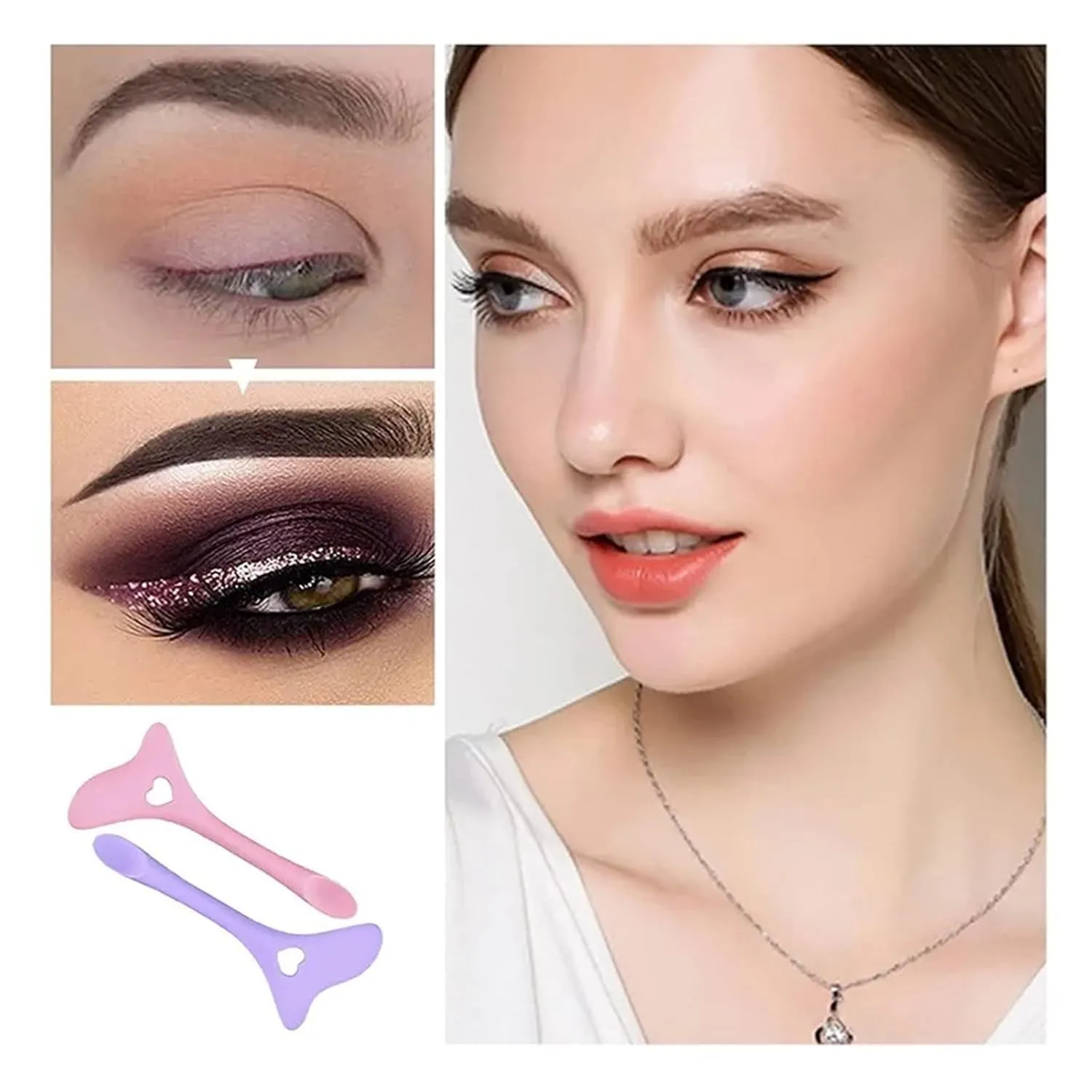 Multi-functional Eyeliner Stencil Wing Tips Silicone Eyeliner Aid Drawing Lipstick Wearing Aid Reusable Makeup Tools(Yellow)