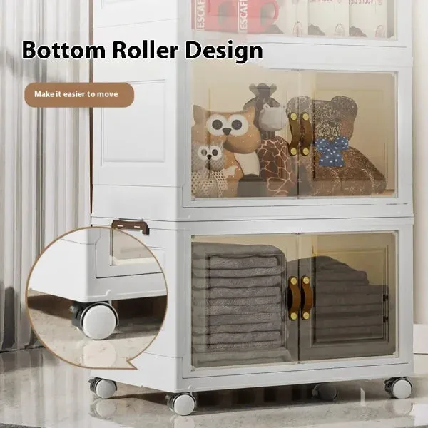 Multifunctional Folding Storage Cabinet – Stackable Closet Organizer with Wheels