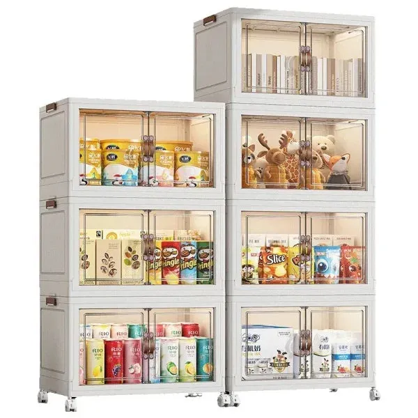 Multifunctional Folding Storage Cabinet – Stackable Closet Organizer with Wheels