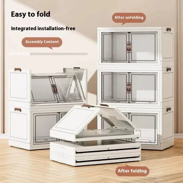 Multifunctional Folding Storage Cabinet – Stackable Closet Organizer with Wheels