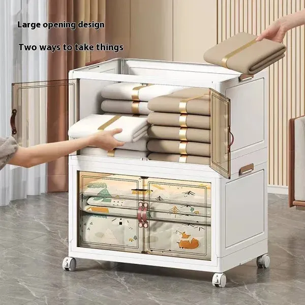 Multifunctional Folding Storage Cabinet – Stackable Closet Organizer with Wheels