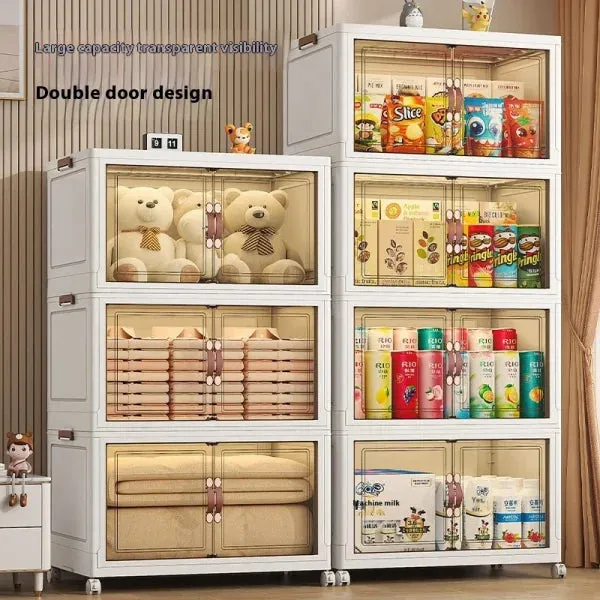 Multifunctional Folding Storage Cabinet – Stackable Closet Organizer with Wheels