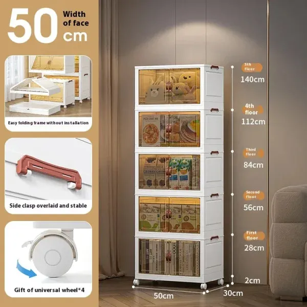 Multifunctional Folding Storage Cabinet – Stackable Closet Organizer with Wheels