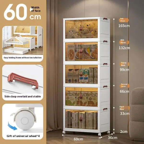 Multifunctional Folding Storage Cabinet – Stackable Closet Organizer with Wheels