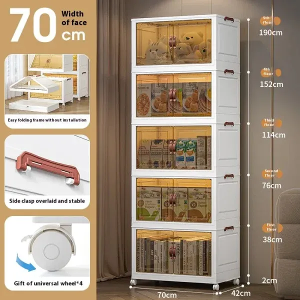 Multifunctional Folding Storage Cabinet – Stackable Closet Organizer with Wheels