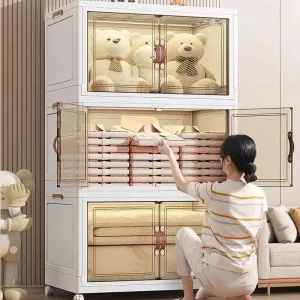 Multifunctional Folding Storage Cabinet – Stackable Closet Organizer with Wheels
