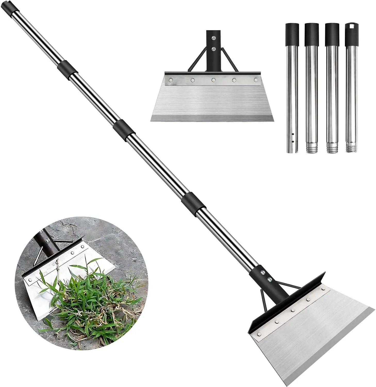 Multifunctional Garden Cleaning Shovel, Heavy Duty Steel Flat Shovel with 59" Adjustable Handle, Gardening Scraper Shovel, Outdoor Spade Tool for Weeding, Lawn Edging, Digging, Ice Removal