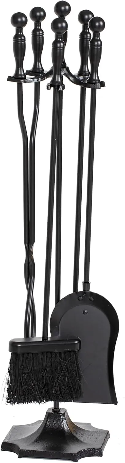 nalone 5 Pieces Fireplace Tools Set, Heavy Duty Wrought Iron Fireplace Accessories Set with Poker, Tong, Shovel, Brush, Fire Place Tools Indoor Outdoor (Black)